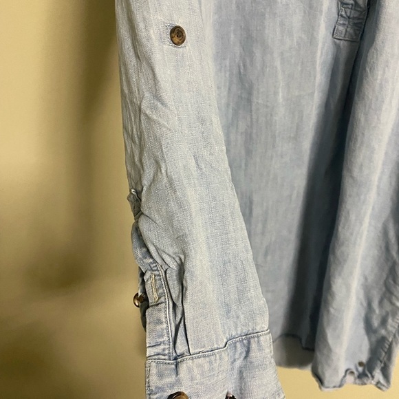 Eddie Bauer Shirt Dress Size 8 Chambray Tencel Pockets Long Or Roll Sleeves - Picture 6 of 10